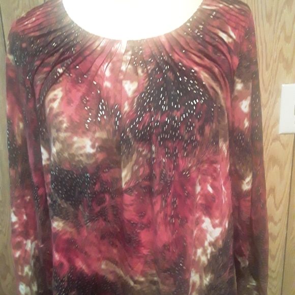 Womans Medium Petite Blouse Multicolored Longsleeve Round Neck Shirt Top - Picture 6 of 6